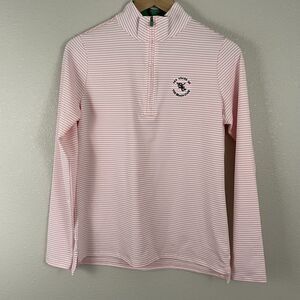 Renwick Womens S Pink White Stripe 1/4 Zip Pullover Sweater